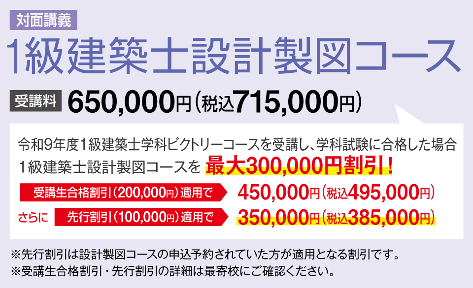 1級建築士設計製図コース割引案内