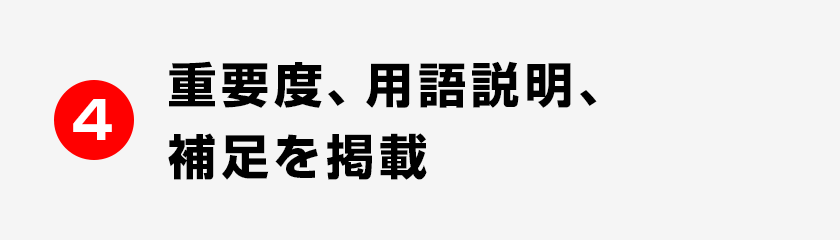 4 重要ポイントがひと目でわかるよう強調